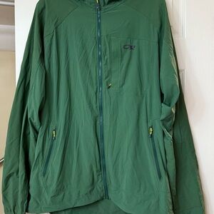 OUTDOOR RESEARCH Size XL Mens Dryline Green Rain Jacket Hood